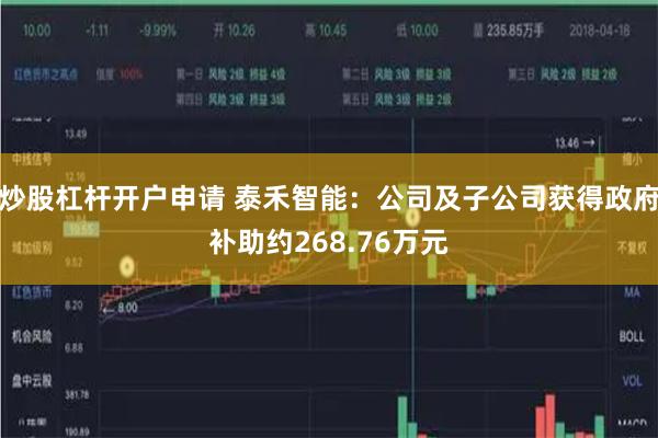 炒股杠杆开户申请 泰禾智能：公司及子公司获得政府补助约268.76万元