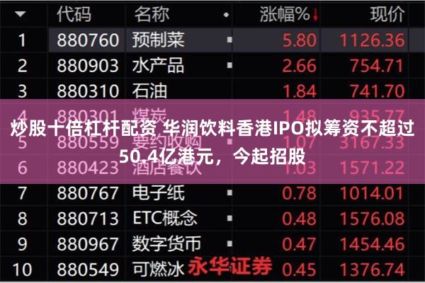 炒股十倍杠杆配资 华润饮料香港IPO拟筹资不超过50.4亿港元，今起招股
